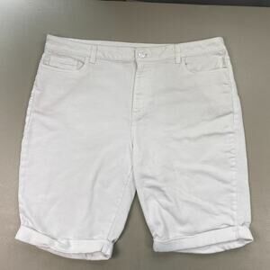Juicy Couture Denim Bermuda Shorts Womens 14 White Stretchy Soft Cuffed 34x10